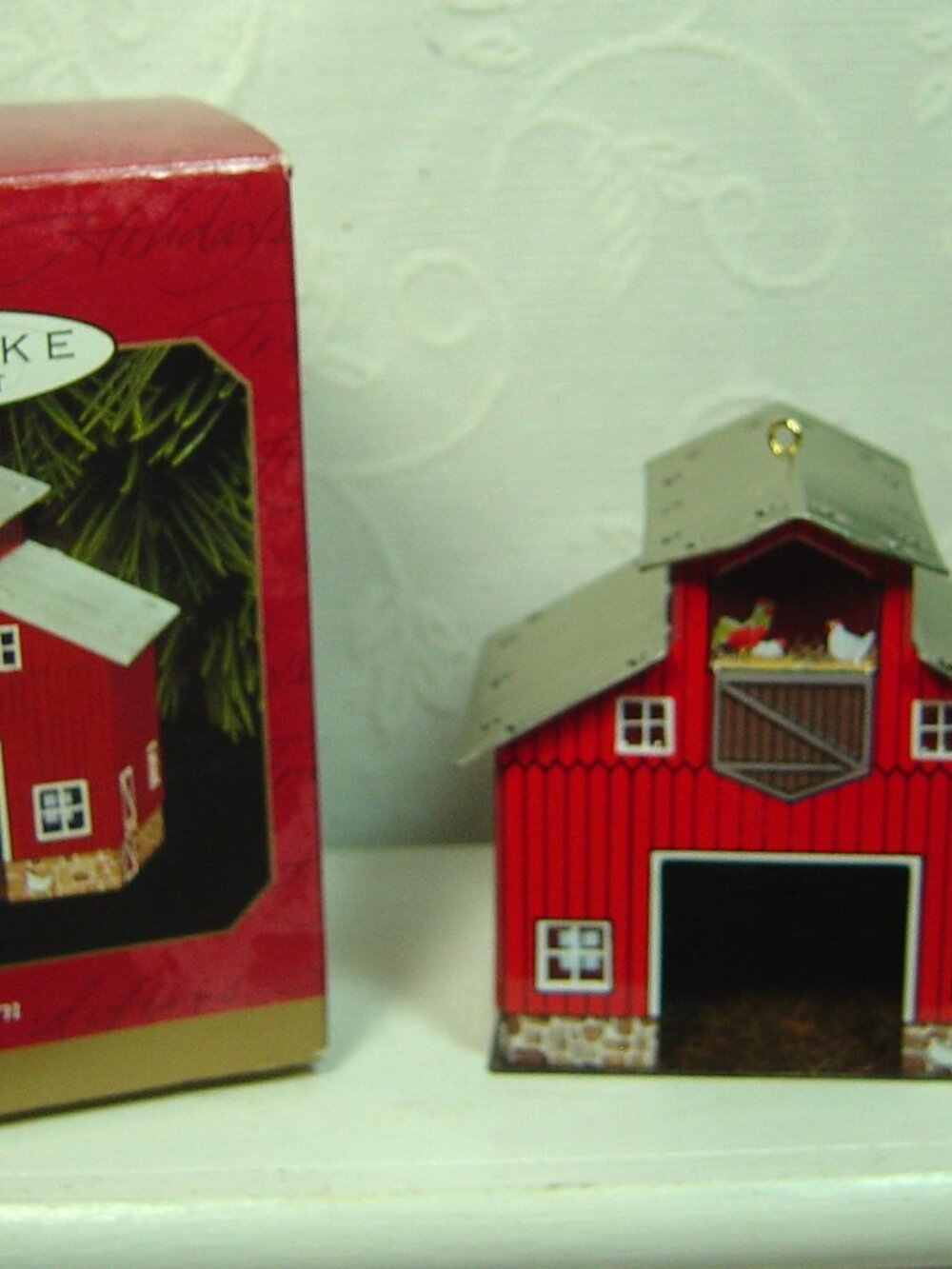 Vintage Hallmark ornament-Red Barn-tin-from 1999-with box